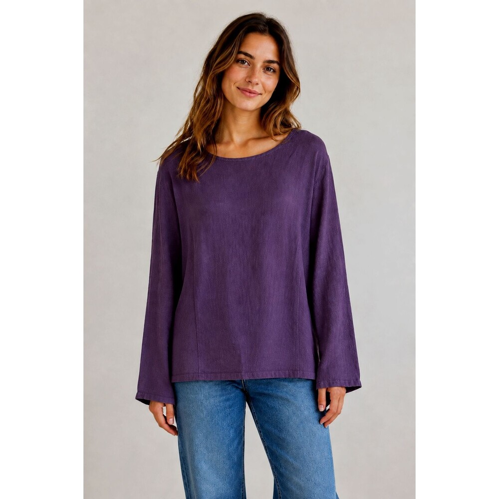 Vintage Tweed's Plum Heavyweight 100% Linen Long Sleeve Top NWOT Size Large